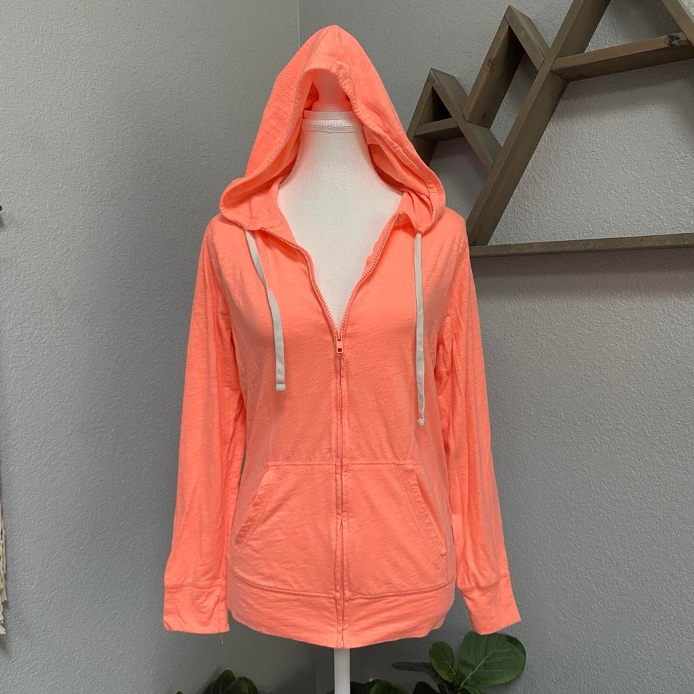 OLD NAVY CORAL ORANGE ZIP UP HOODIE ACTIVEWEAR GYM WORKOUT COMFY CASUAL BASIC